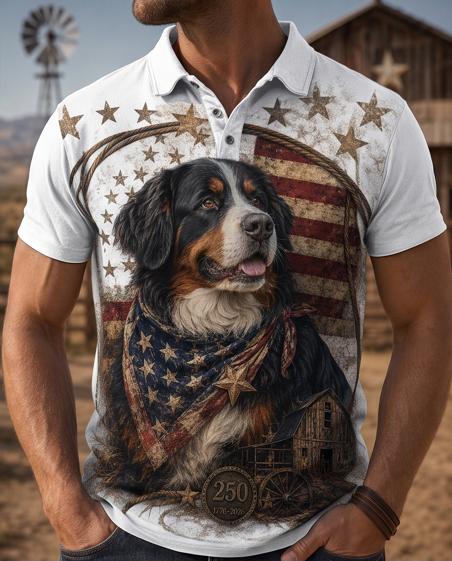 American Legend Bernese Mountain Dog Patriotic Polo Shirt