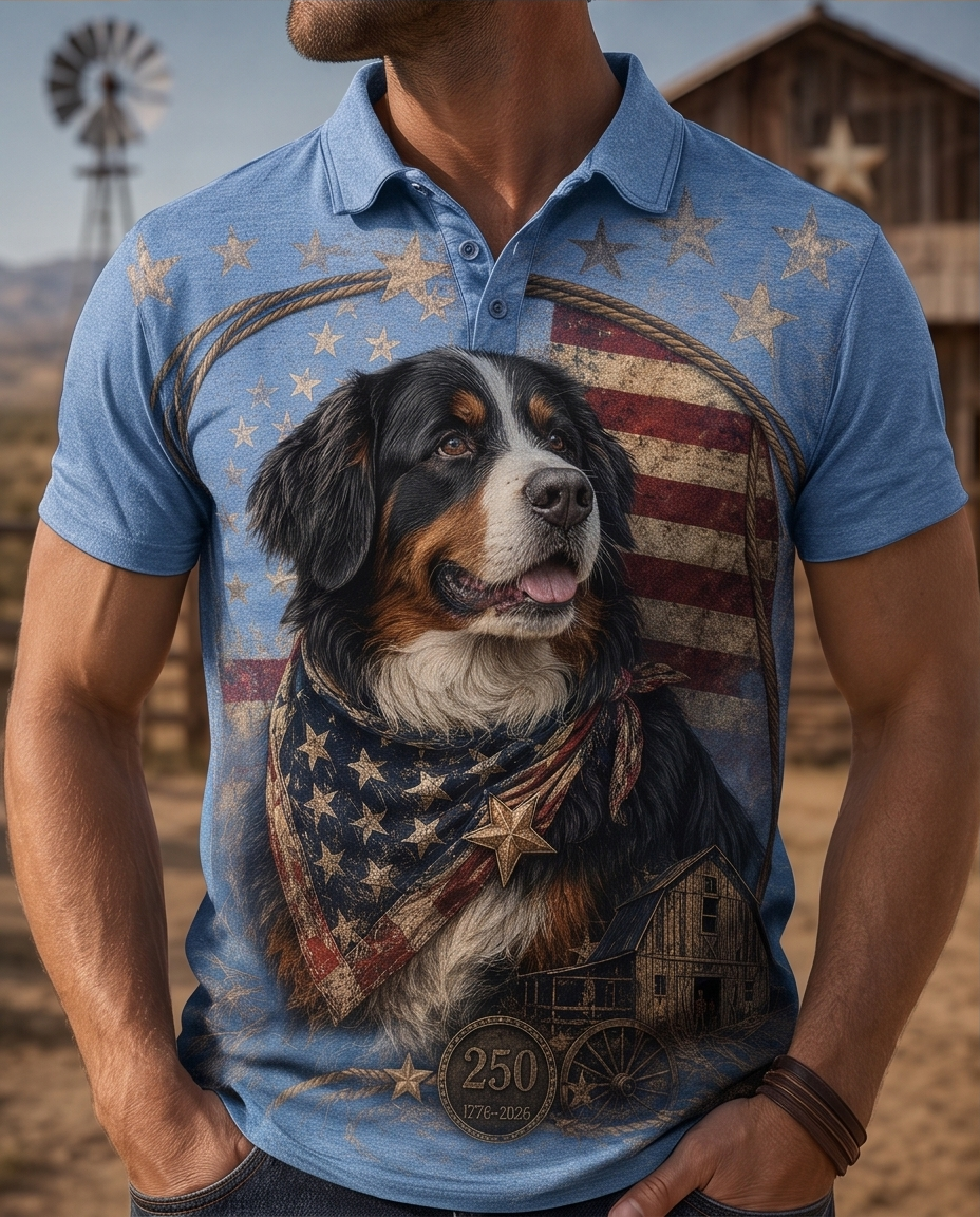 American Legend Bernese Mountain Dog Patriotic Polo Shirt