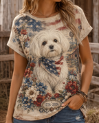 Countryside Blossom Maltese Patriotic Graphic Tee