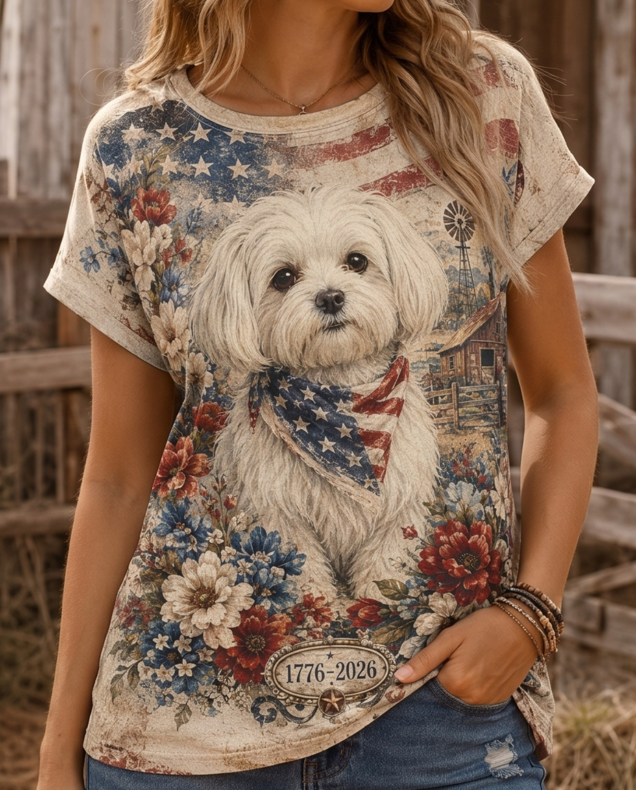 Countryside Blossom Maltese Patriotic Graphic Tee