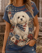 Countryside Blossom Maltese Patriotic Graphic Tee