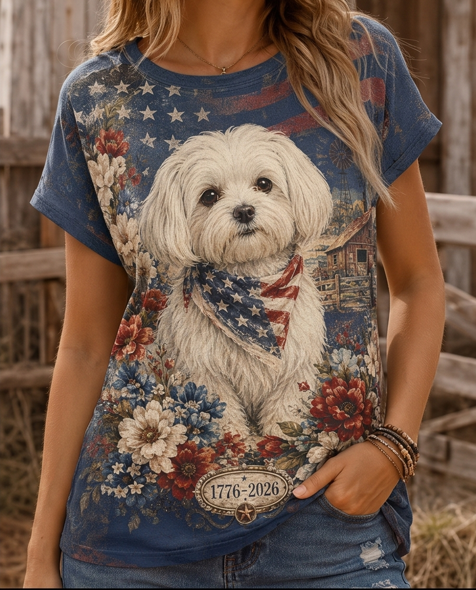 Countryside Blossom Maltese Patriotic Graphic Tee