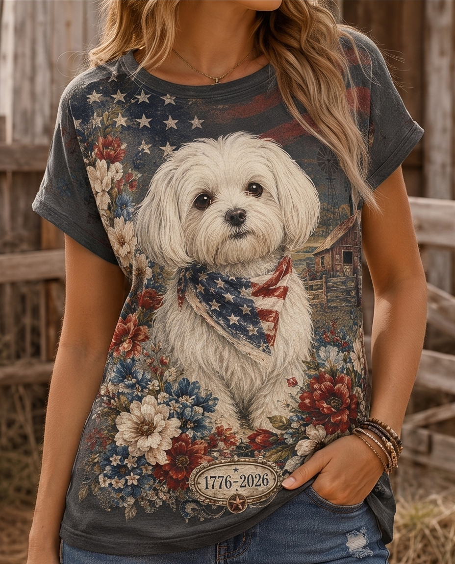 Countryside Blossom Maltese Patriotic Graphic Tee