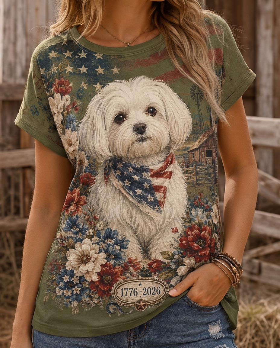 Countryside Blossom Maltese Patriotic Graphic Tee