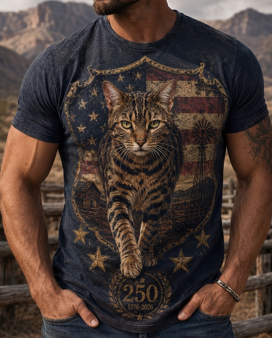 Bold Patriot Bengal Cat Liberty Shield Graphic T-Shirt