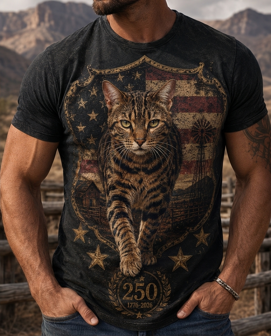 Bold Patriot Bengal Cat Liberty Shield Graphic T-Shirt