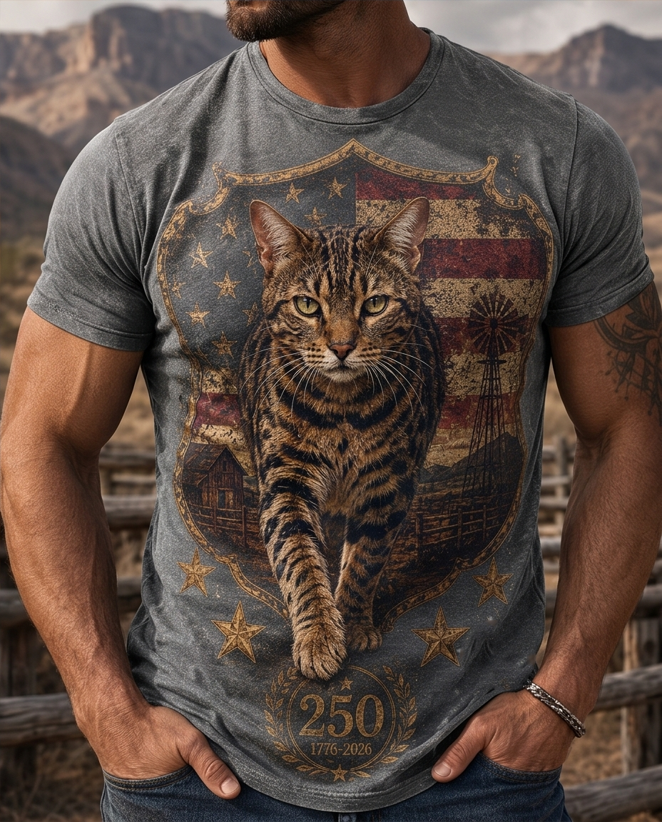 Bold Patriot Bengal Cat Liberty Shield Graphic T-Shirt