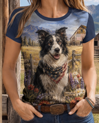 Vintage Countryside Border Collie & Barn Graphic Tee