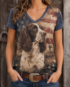Western Distressed Springer Spaniel & Windmill V-Neck Tee