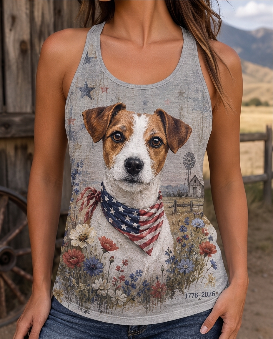 Rustic Summer Jack Russell Terrier Patriotic Tank Top