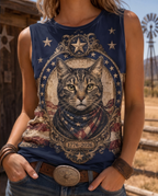 Western Emblem Patriotic Tabby Cat All-Over Print Tank Top
