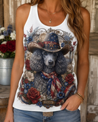 Americana Grace: Patriotic Poodle Cowboy Floral Graphic Tank Top