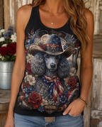 Americana Grace: Patriotic Poodle Cowboy Floral Graphic Tank Top