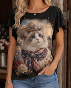 Rustic Dreamer: Western Ragdoll Cat Cowboy Flutter-Sleeve Tee