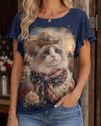 Rustic Dreamer: Western Ragdoll Cat Cowboy Flutter-Sleeve Tee