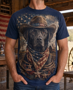 American Frontier: Black Lab Cowboy Rustic Patriotic Graphic Tee