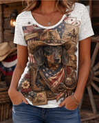 USA 250th Anniversary Patriotic Dachshund Cowboy Women's V-Neck Graphic T-Shirt