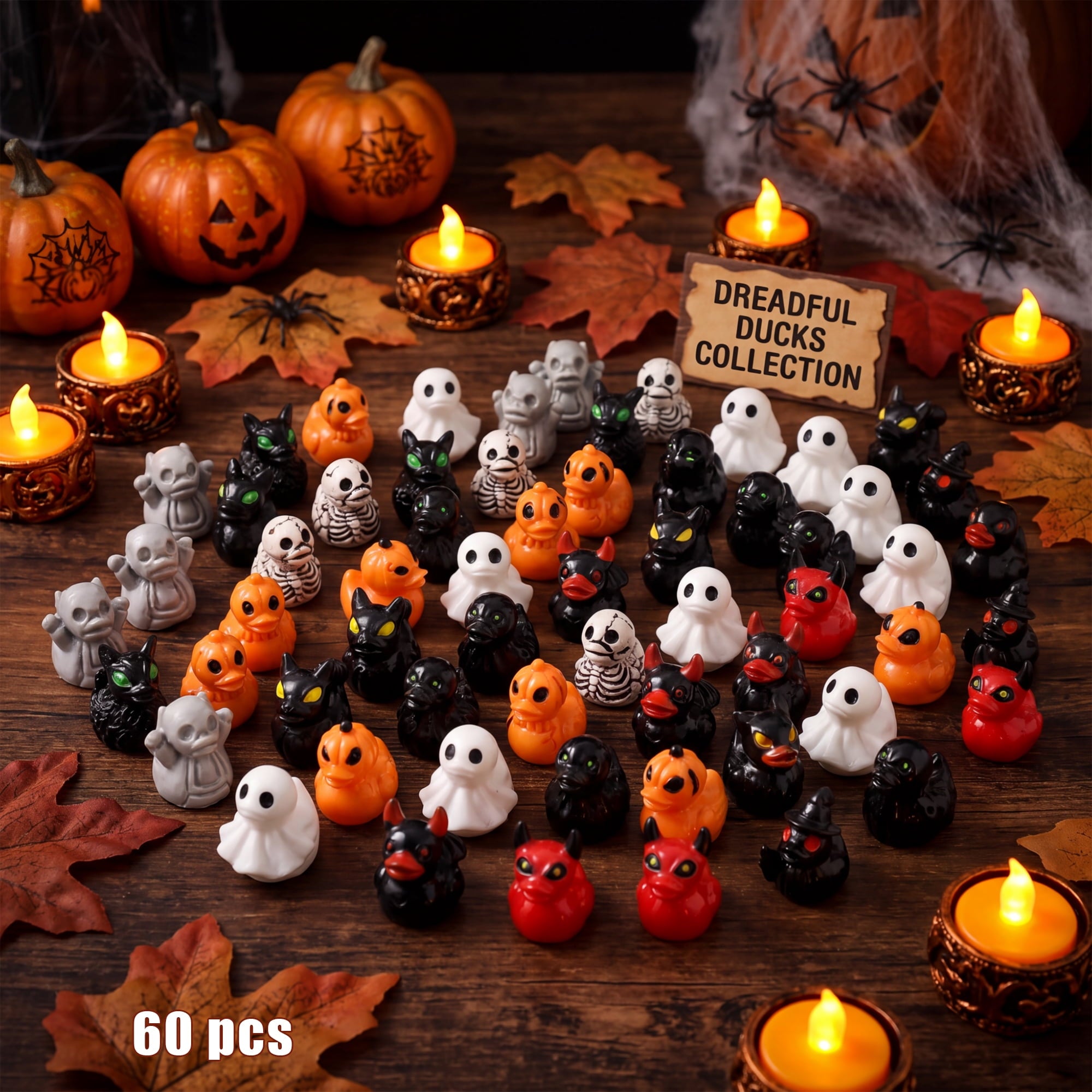 60 Pcs Halloween Mini Resin Ducks Tiny Duck Figurines Bulk Miniature Skeleton Pumpkin Witch Devil Ghost Ducks for Halloween Party Favors Gifts Goodie Bags Stuffers DIY Craft Accessories(12 Styles)