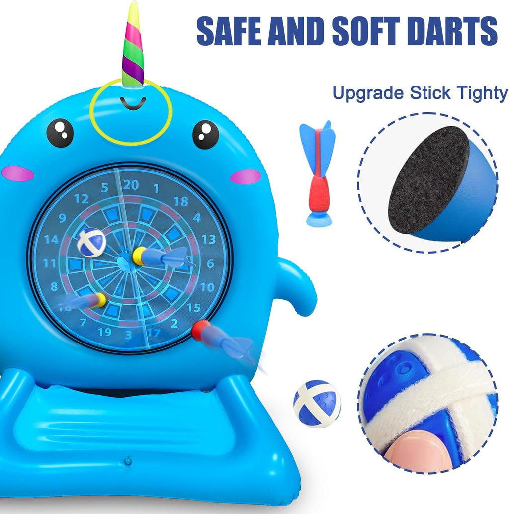 Dollox Kids Swimming Pool Toys - 45" Large Inflatable Floating Dart Board Water Game, Cute Dolphin Inflatable Toys for Indoor & Outdoor Play, Fun Summer Family Party Gift for 3+ Years Old
