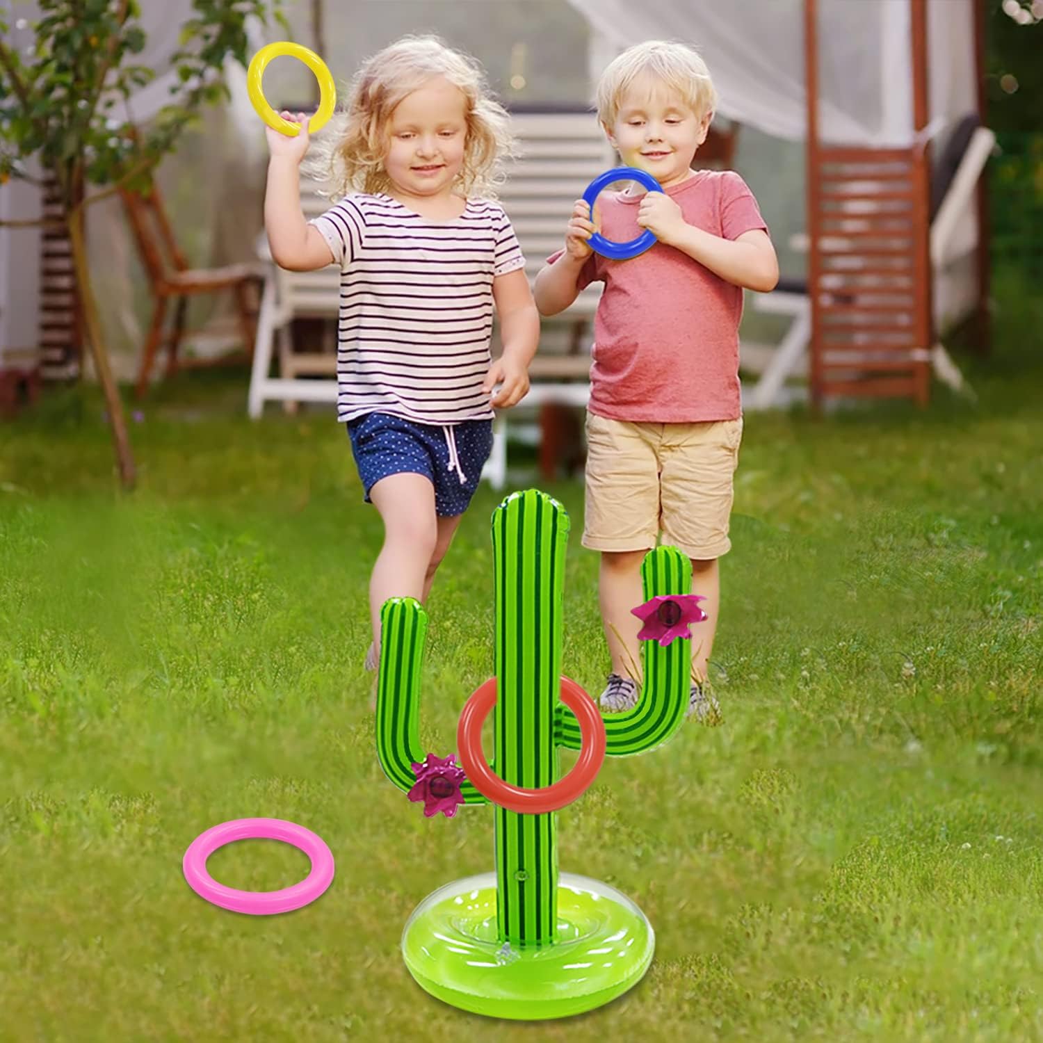 Pool Toys Games Set,Pool Basketball Hoop Inflatable Cross Ring Toss Game and Inflatable Cactus Kids for Teens Adults and Family (3 Set Water Toys)