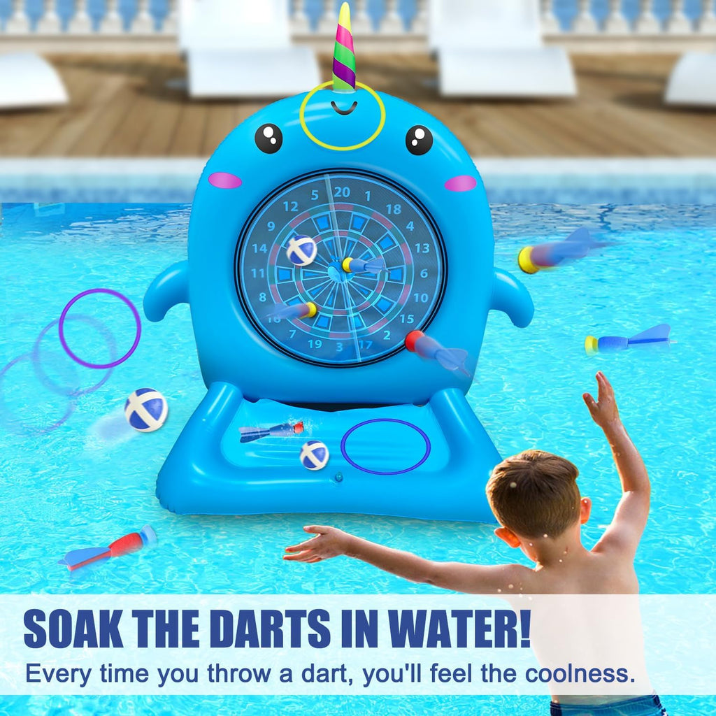 Dollox Kids Swimming Pool Toys - 45" Large Inflatable Floating Dart Board Water Game, Cute Dolphin Inflatable Toys for Indoor & Outdoor Play, Fun Summer Family Party Gift for 3+ Years Old