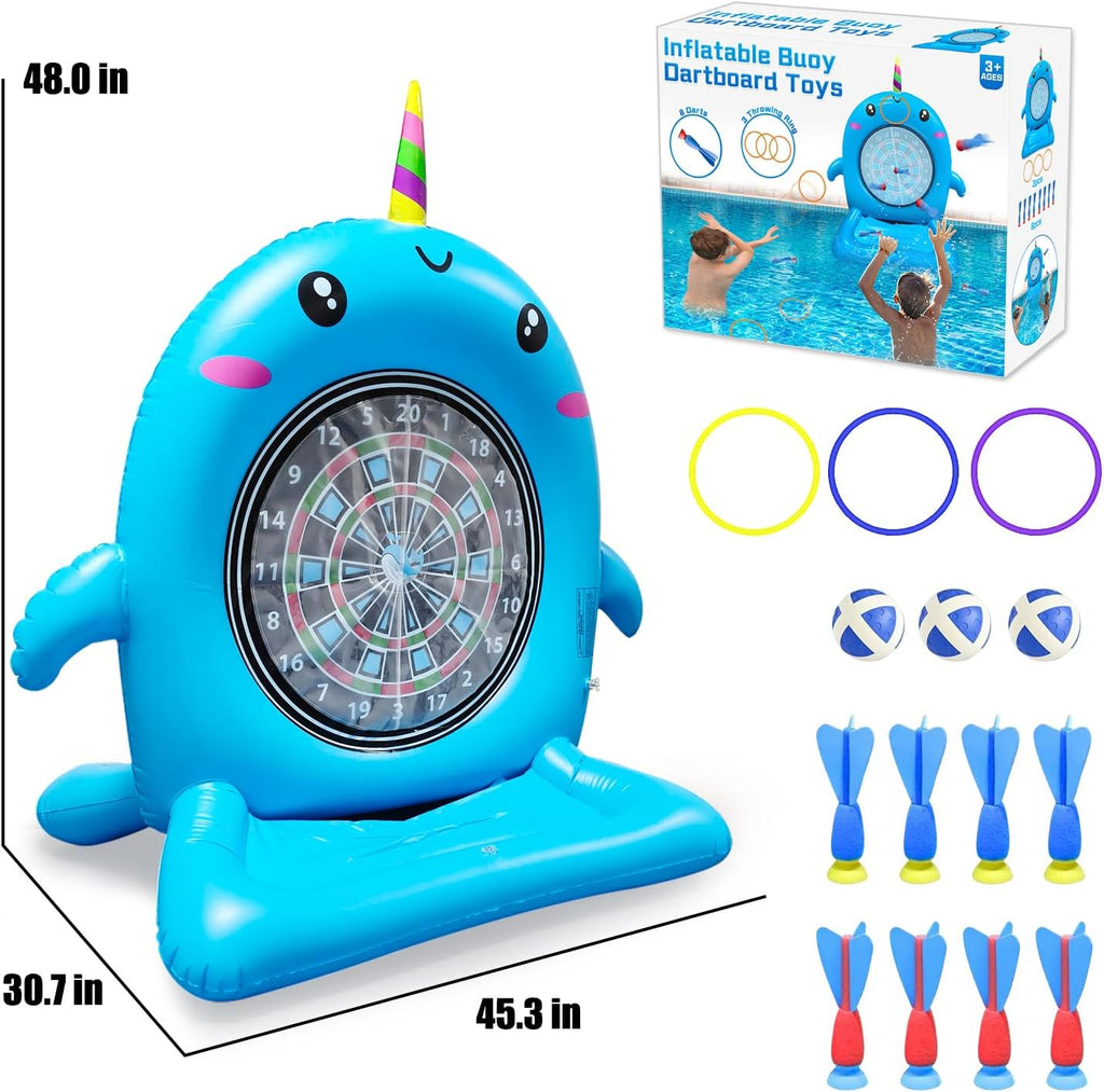 Dollox Kids Swimming Pool Toys - 45" Large Inflatable Floating Dart Board Water Game, Cute Dolphin Inflatable Toys for Indoor & Outdoor Play, Fun Summer Family Party Gift for 3+ Years Old