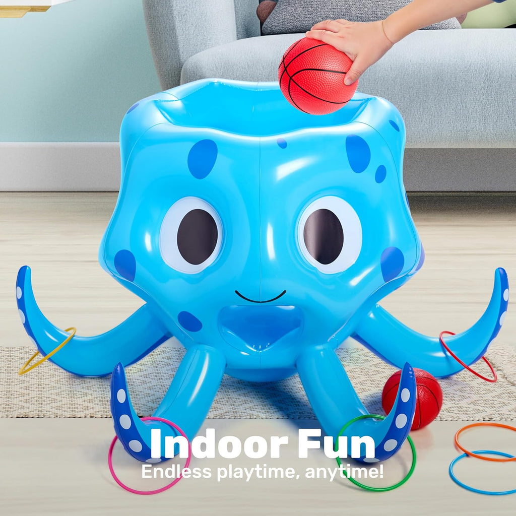 Sloosh Pool Toys, 2-in-1 Inflatable Float Water Game, Octopus Basketball Hoop Ring Toss Outdoor Swim Play, Toss Game Floating Swimming Pool Games for Kids Adults