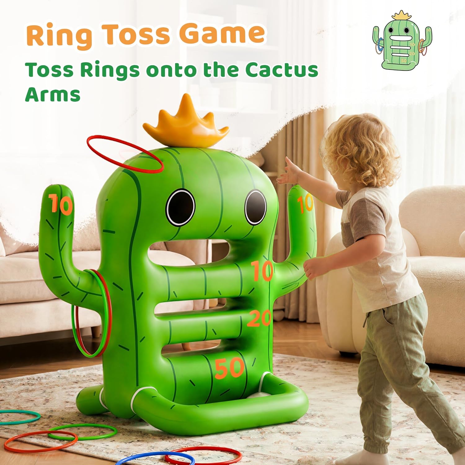 Funscape Kids Pool Toys, Inflatable Cactus Water Toss Game, Outdoor Backyard Play w/6 Rings 6 Discs, Swimming Floating Toy Summer Beach Yard Family Fun Party Gift 3 4 5 6 7 8 12 Year Old Boy Girl Teen