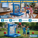 Pool Toys Games for Kids&Adults, 2-in-1 Pool Basketball Hoop with Shooting Target Game & with 2 Blasters, 40 Foam Balls, 4 Basketballs, Summer Outdoor Water Toys, Pool Party Lawn Backyard Games-Blue