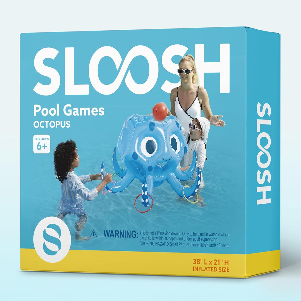 Sloosh Pool Toys, 2-in-1 Inflatable Float Water Game, Octopus Basketball Hoop Ring Toss Outdoor Swim Play, Toss Game Floating Swimming Pool Games for Kids Adults