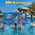 Pool Toys Games for Kids&Adults, 2-in-1 Pool Basketball Hoop with Shooting Target Game & with 2 Blasters, 40 Foam Balls, 4 Basketballs, Summer Outdoor Water Toys, Pool Party Lawn Backyard Games-Blue