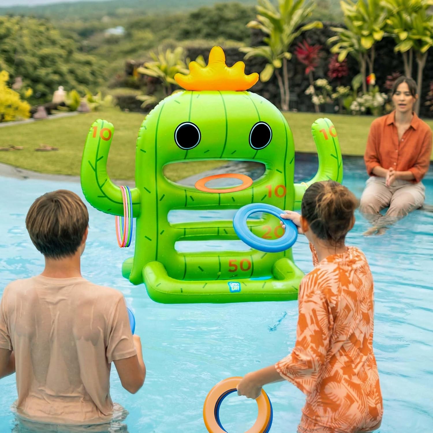 Funscape Kids Pool Toys, Inflatable Cactus Water Toss Game, Outdoor Backyard Play w/6 Rings 6 Discs, Swimming Floating Toy Summer Beach Yard Family Fun Party Gift 3 4 5 6 7 8 12 Year Old Boy Girl Teen