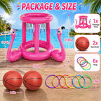Pool Toys Pool Floats Pool Games for Kids Adult, Inflatable Pool Basketball Hoop & Ring Toss Game, 2-in-1 Pool Floating Outdoor Party Water Toy for Adults Family Kids Ages 4-8-12 (Pink-1)