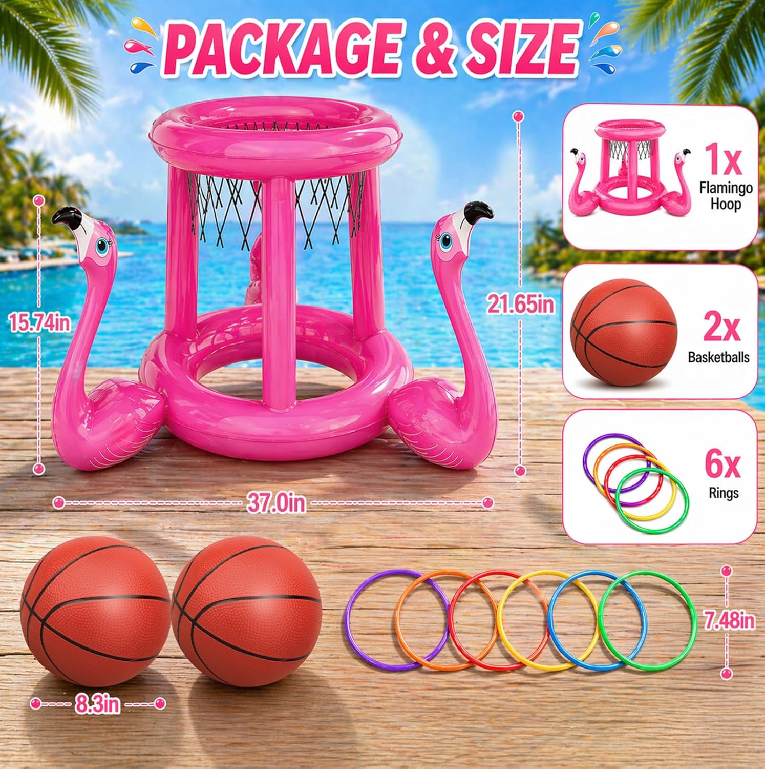 Pool Toys Pool Floats Pool Games for Kids Adult, Inflatable Pool Basketball Hoop & Ring Toss Game, 2-in-1 Pool Floating Outdoor Party Water Toy for Adults Family Kids Ages 4-8-12 (Pink-1)