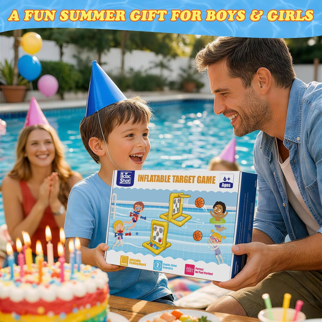 Pool Toys Games for Kids&Adults, 2-in-1 Pool Basketball Hoop with Shooting Target Game & with 2 Blasters, 40 Foam Balls, 4 Basketballs, Summer Outdoor Water Toys, Pool Party Lawn Backyard Games-Blue