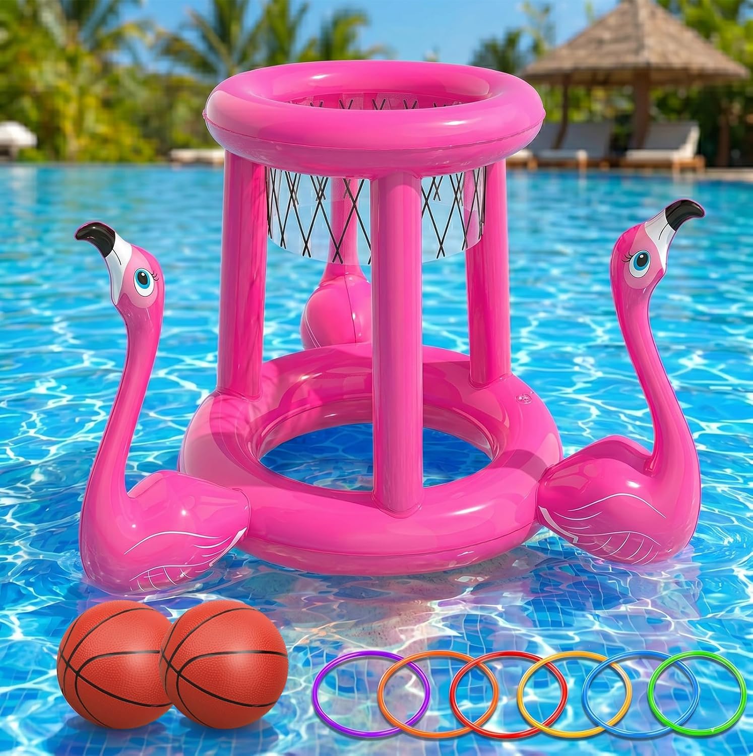 Pool Toys Pool Floats Pool Games for Kids Adult, Inflatable Pool Basketball Hoop & Ring Toss Game, 2-in-1 Pool Floating Outdoor Party Water Toy for Adults Family Kids Ages 4-8-12 (Pink-1)