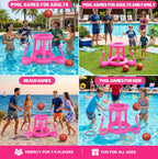 Pool Toys Pool Floats Pool Games for Kids Adult, Inflatable Pool Basketball Hoop & Ring Toss Game, 2-in-1 Pool Floating Outdoor Party Water Toy for Adults Family Kids Ages 4-8-12 (Pink-1)