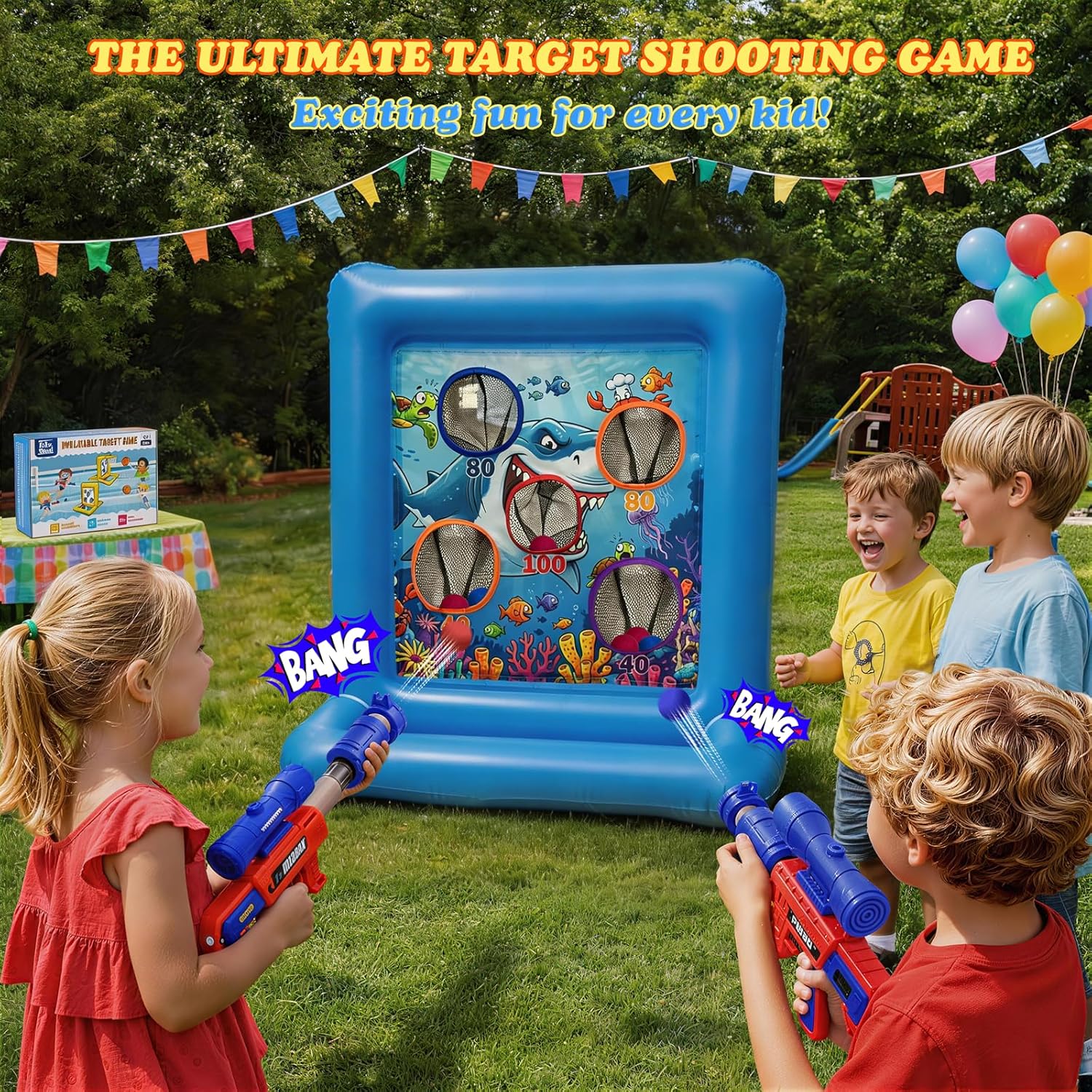 Pool Toys Games for Kids&Adults, 2-in-1 Pool Basketball Hoop with Shooting Target Game & with 2 Blasters, 40 Foam Balls, 4 Basketballs, Summer Outdoor Water Toys, Pool Party Lawn Backyard Games-Blue