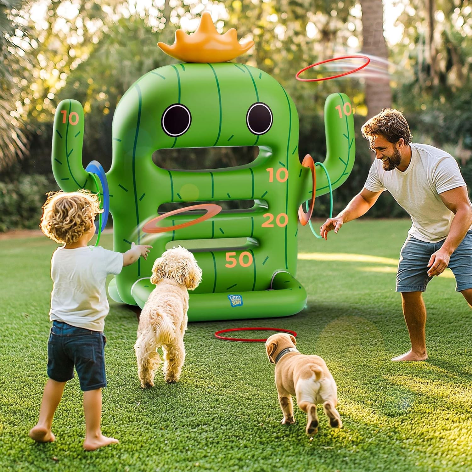 Funscape Kids Pool Toys, Inflatable Cactus Water Toss Game, Outdoor Backyard Play w/6 Rings 6 Discs, Swimming Floating Toy Summer Beach Yard Family Fun Party Gift 3 4 5 6 7 8 12 Year Old Boy Girl Teen