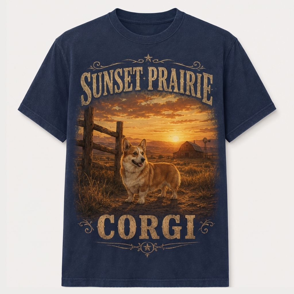 Sunset Prairie Corgi Tee