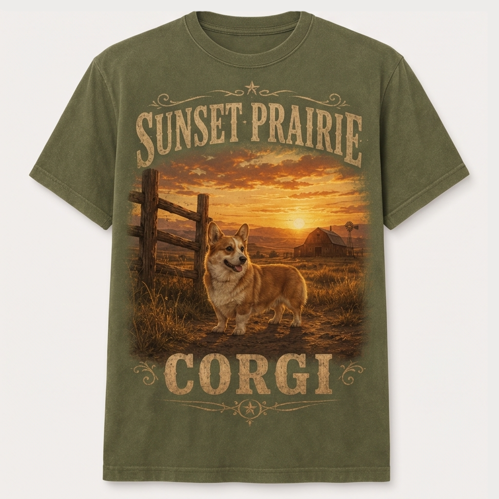 Sunset Prairie Corgi Tee