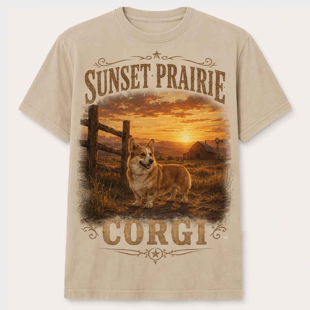 Sunset Prairie Corgi Tee