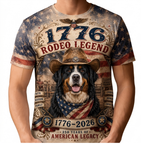 Vintage Rodeo Dog American Flag T-Shirt - 250th Anniversary Patriotic Graphic Tee