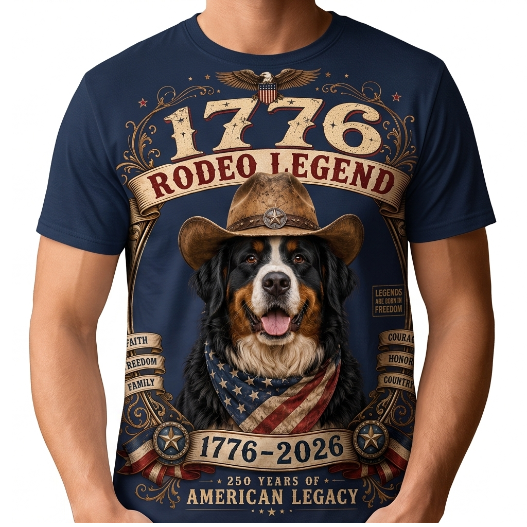 Vintage Rodeo Dog American Flag T-Shirt - 250th Anniversary Patriotic Graphic Tee
