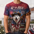 Vintage Festive Husky American Flag T-Shirt - 250th Anniversary Patriotic Graphic Tee