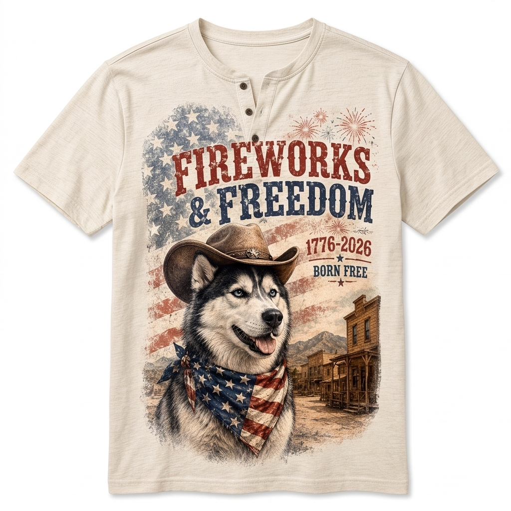 Fireworks & Freedom Husky Henley Tee