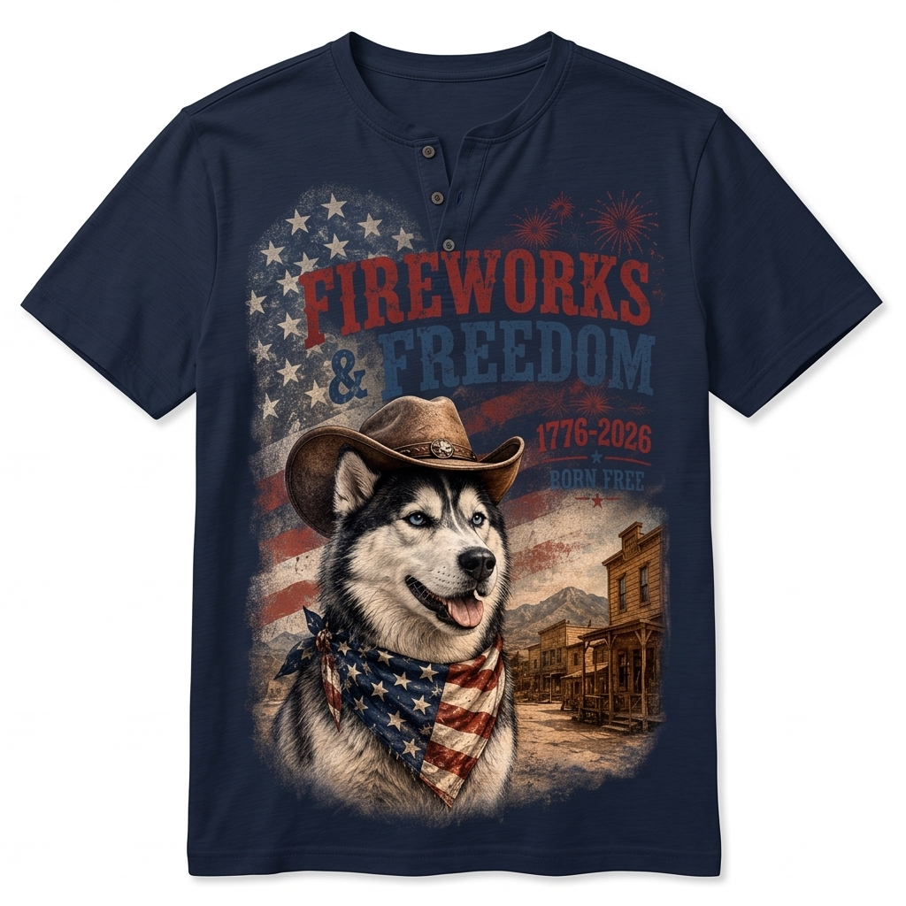 Fireworks & Freedom Husky Henley Tee