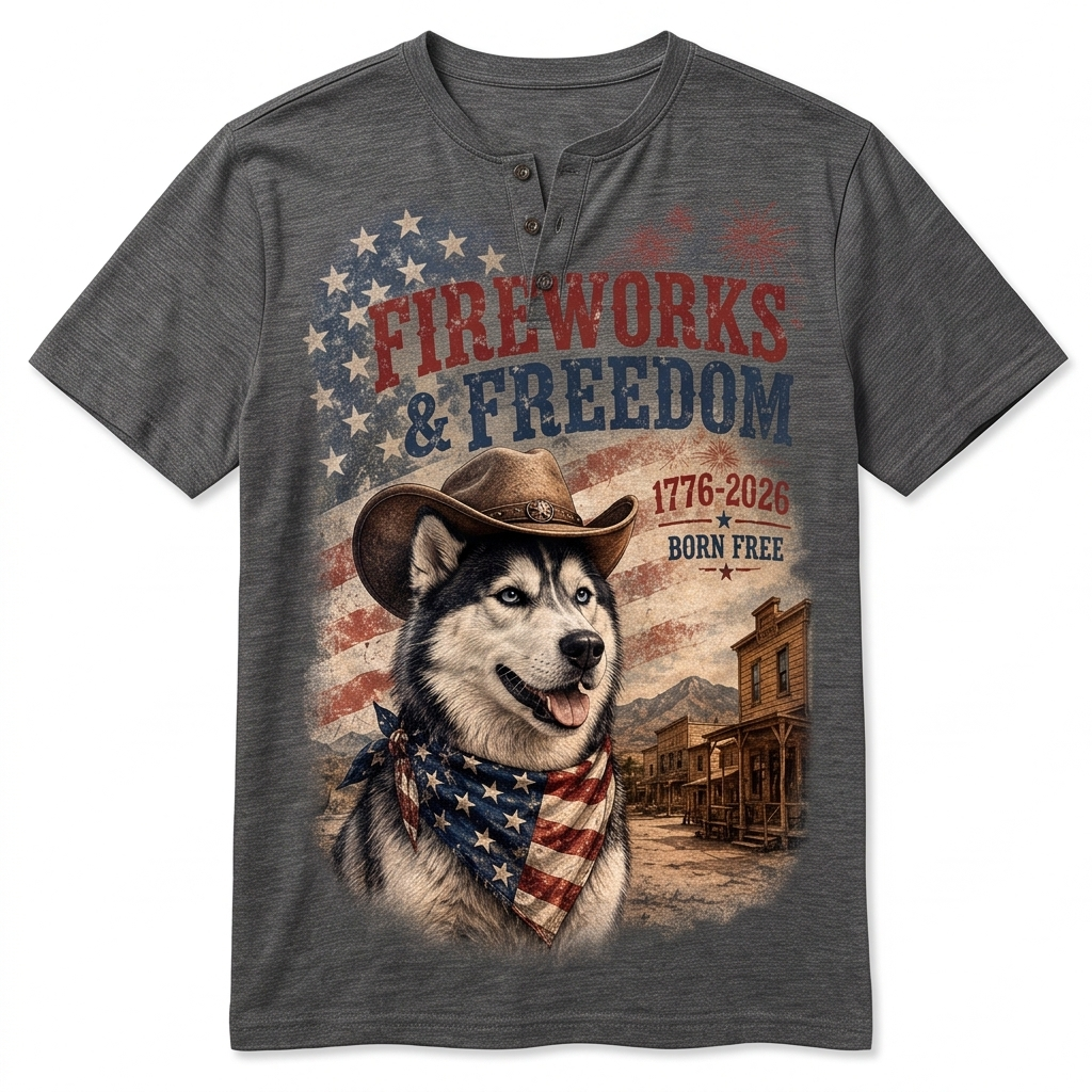 Fireworks & Freedom Husky Henley Tee