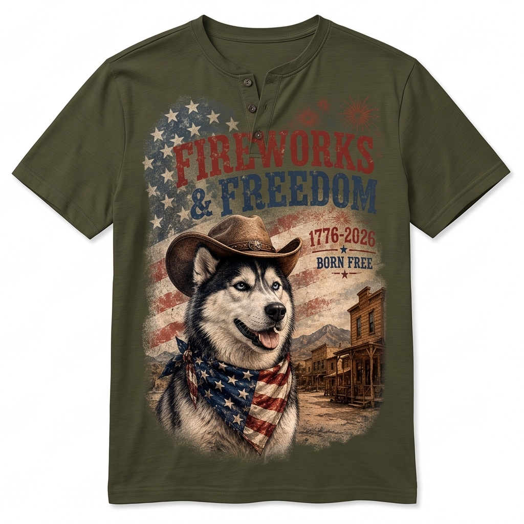 Fireworks & Freedom Husky Henley Tee
