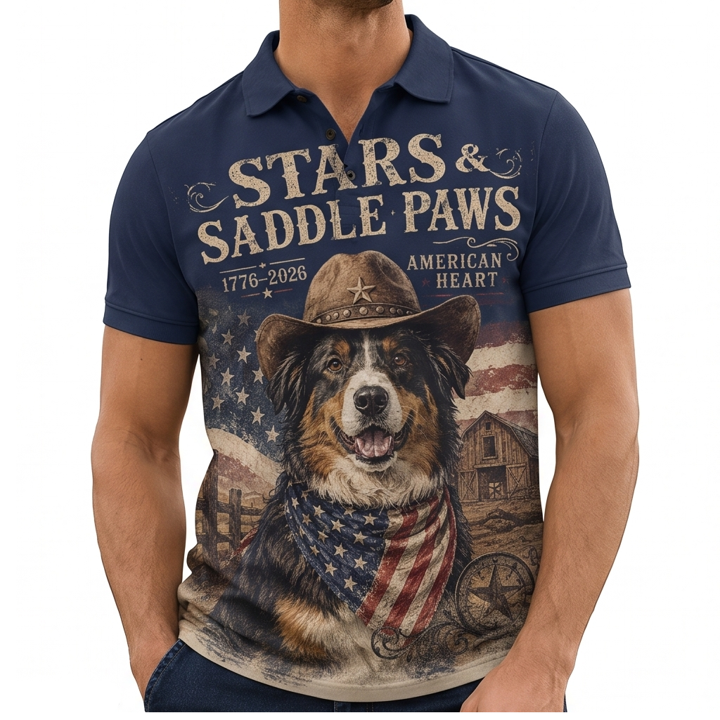 Stars & Saddle Paws Graphic Polo